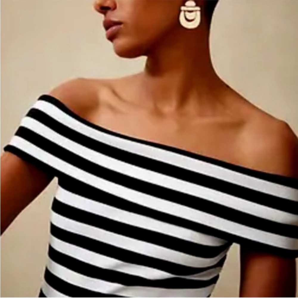 Banana Republic Off-Shoulder Striped Top, Size L, MSRP $68